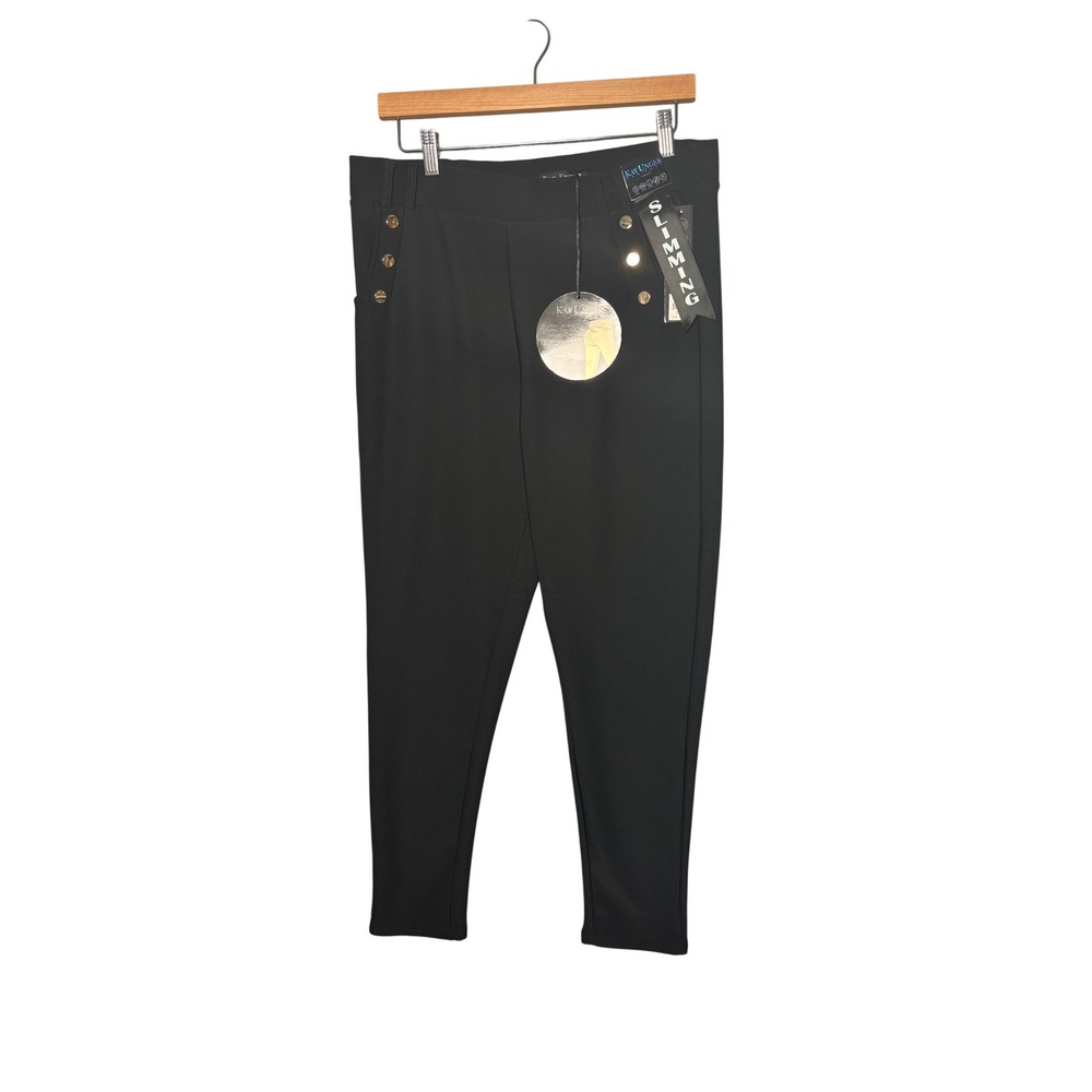 Kay Unger Pants XL Black Slimming Sailor Button Tapered Office Slimming Chic